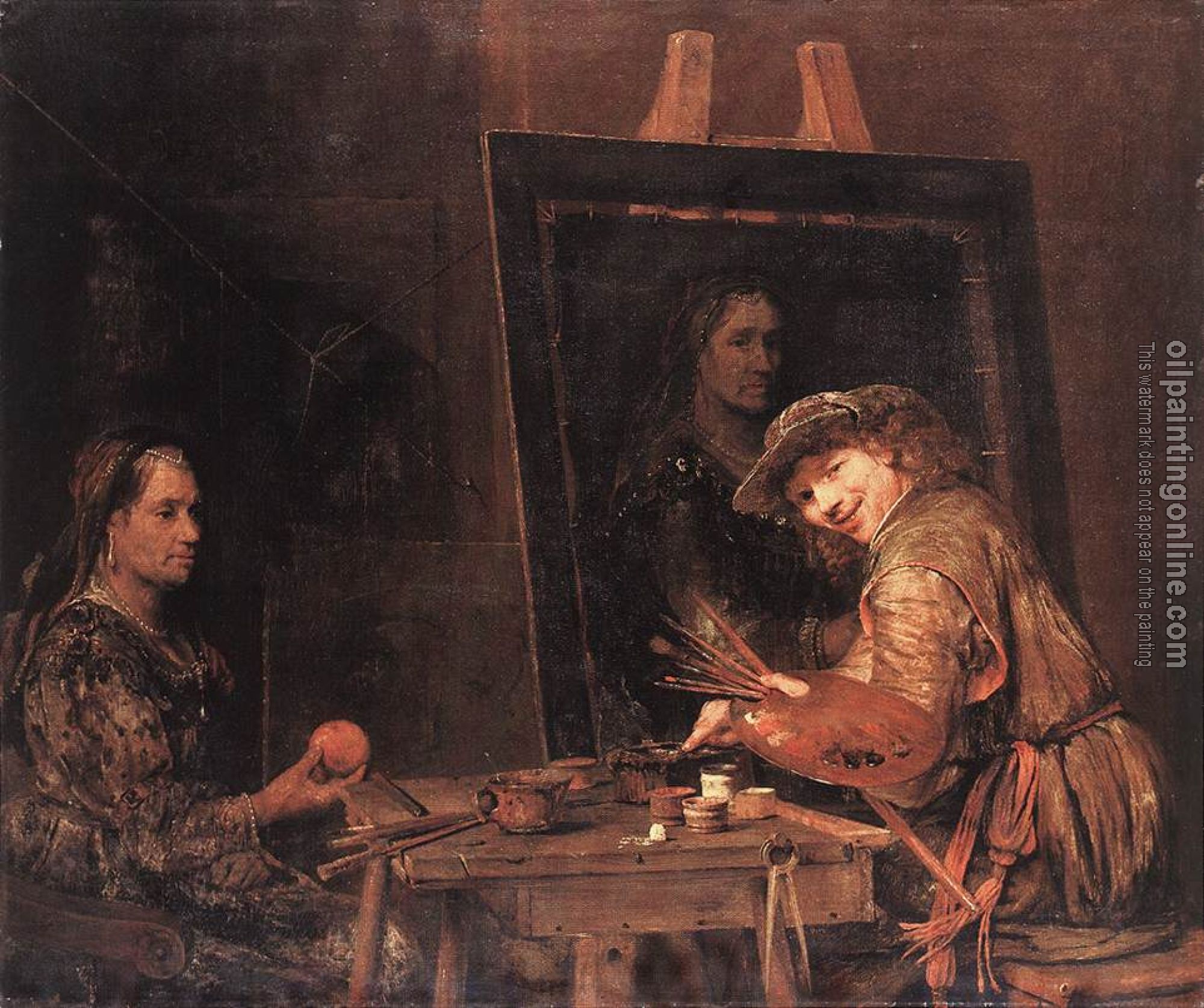 Gelder, Aert de - Self-Portrait at an Easel Painting an Old Woman